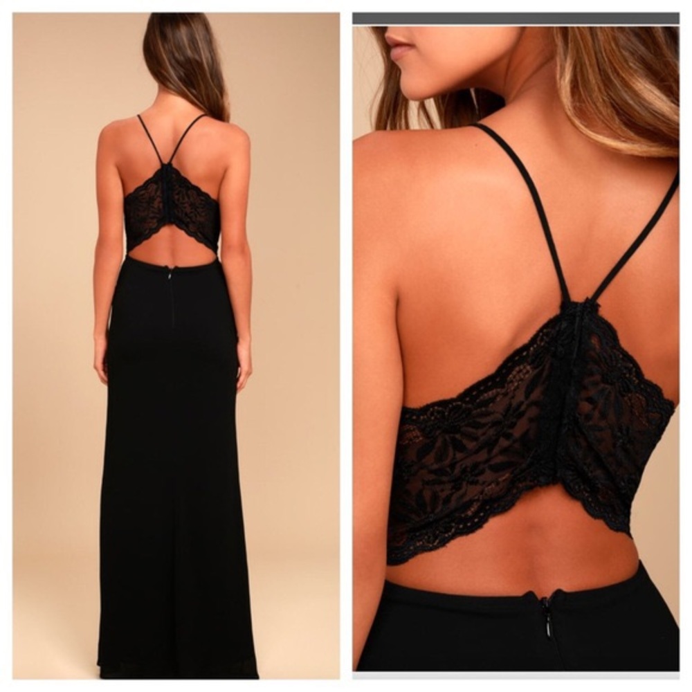 NWT black lace Lulu’s gown maxi dress XS